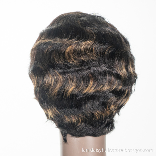 Afro Ocean Bob Wig Short Curl Machine Made Virgin Cuticle Aligned Hair Peruvian Human Hair Wigs for Black Woman